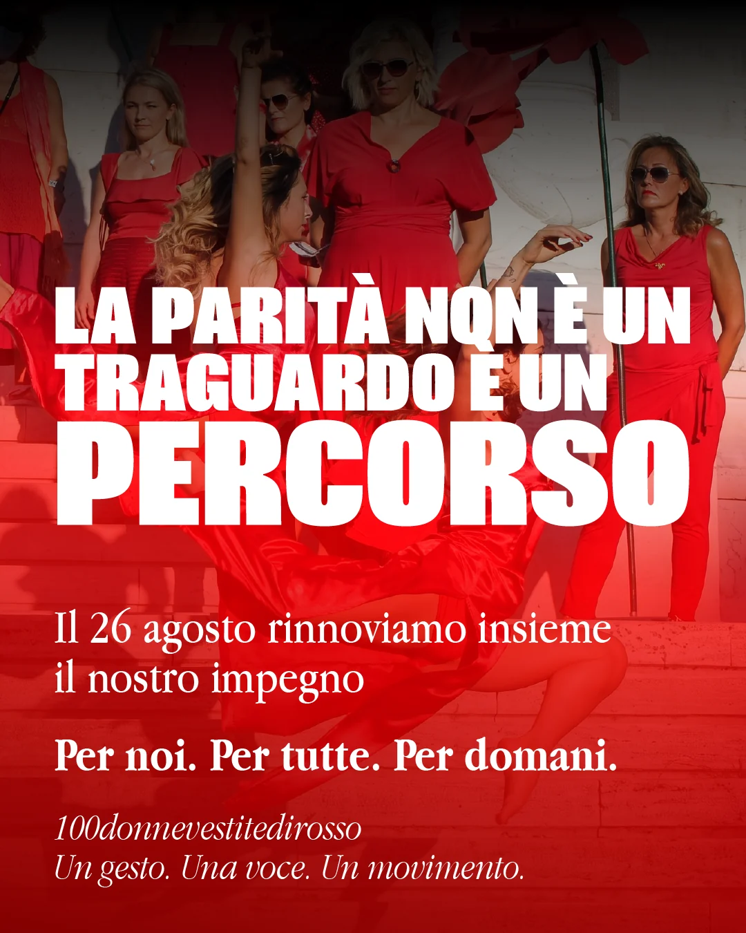 100 donne vestite di rosso — La parit&agrave; non &egrave; un traguardo