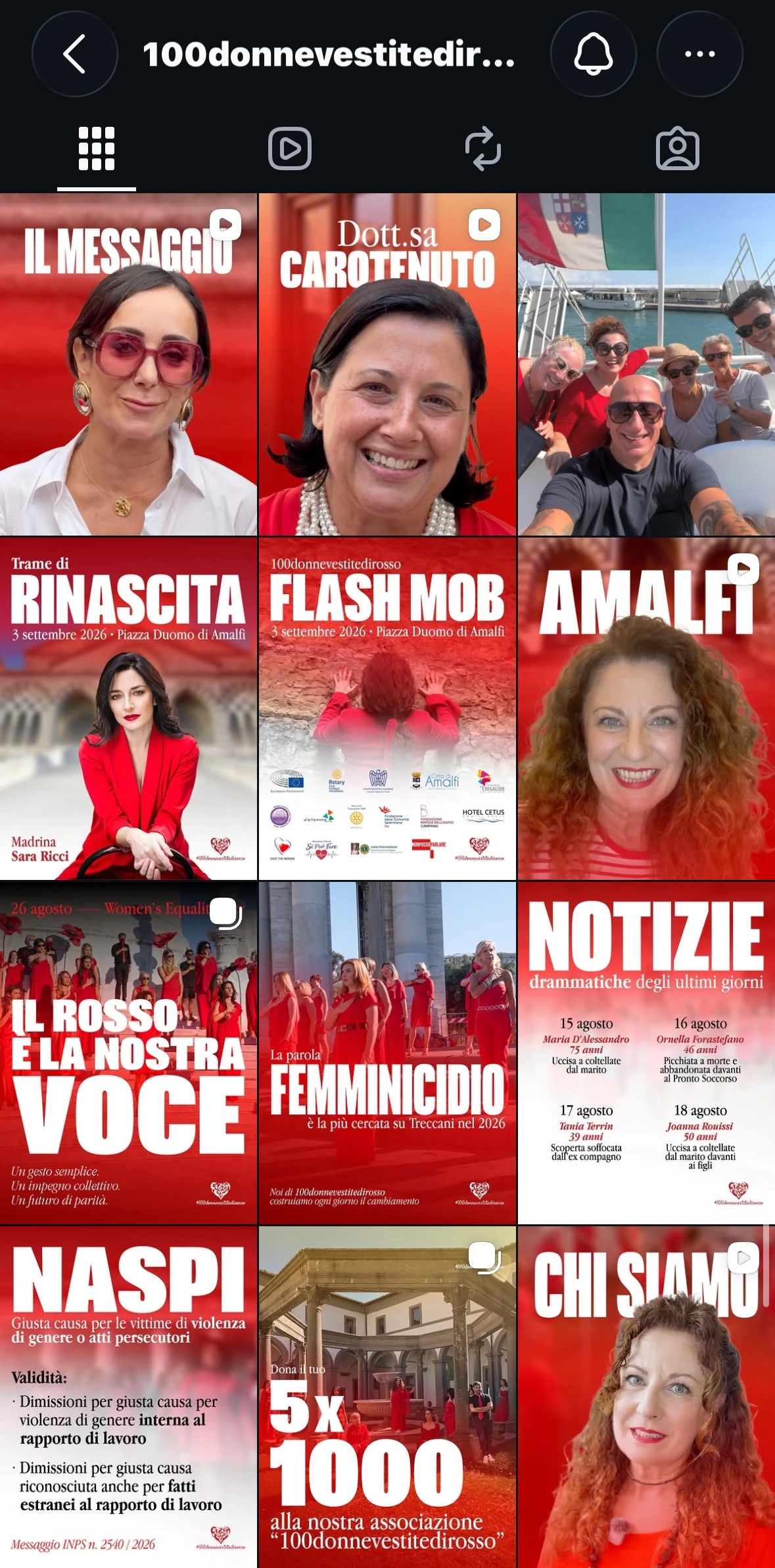 Il feed Instagram di @100donnevestitedirosso
