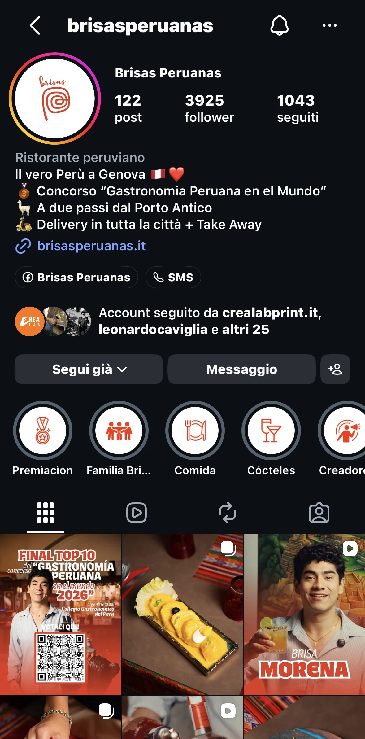 Profilo Instagram @brisasperuanas — 3.925 follower