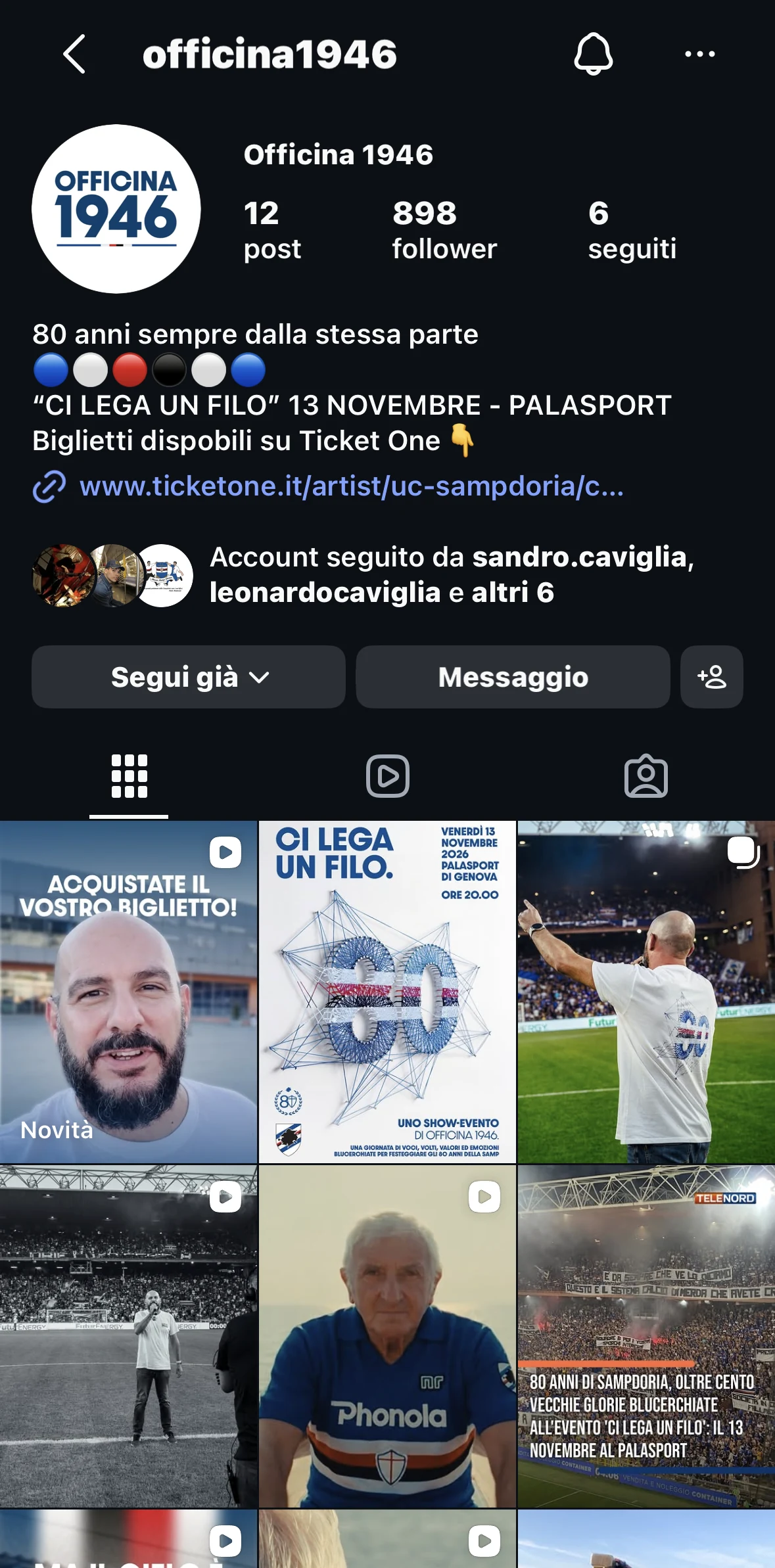 Profilo Instagram @officina1946 — 898 follower