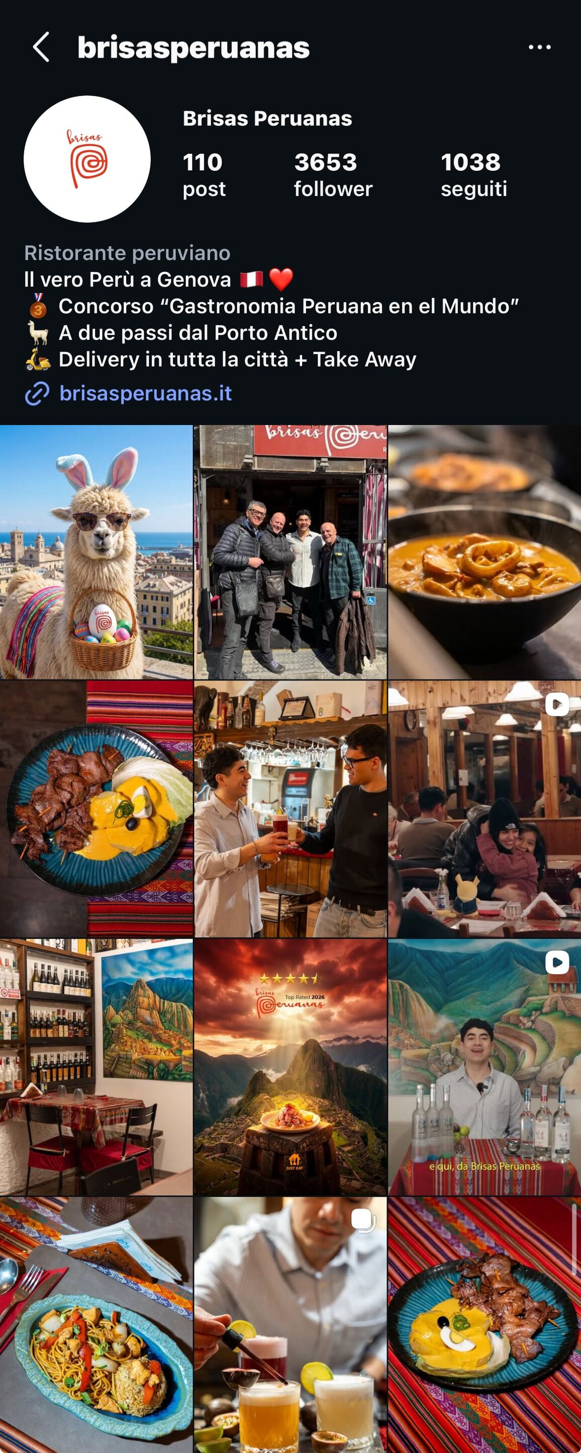 Profilo Instagram Brisas Peruanas gestito da Crea Studio