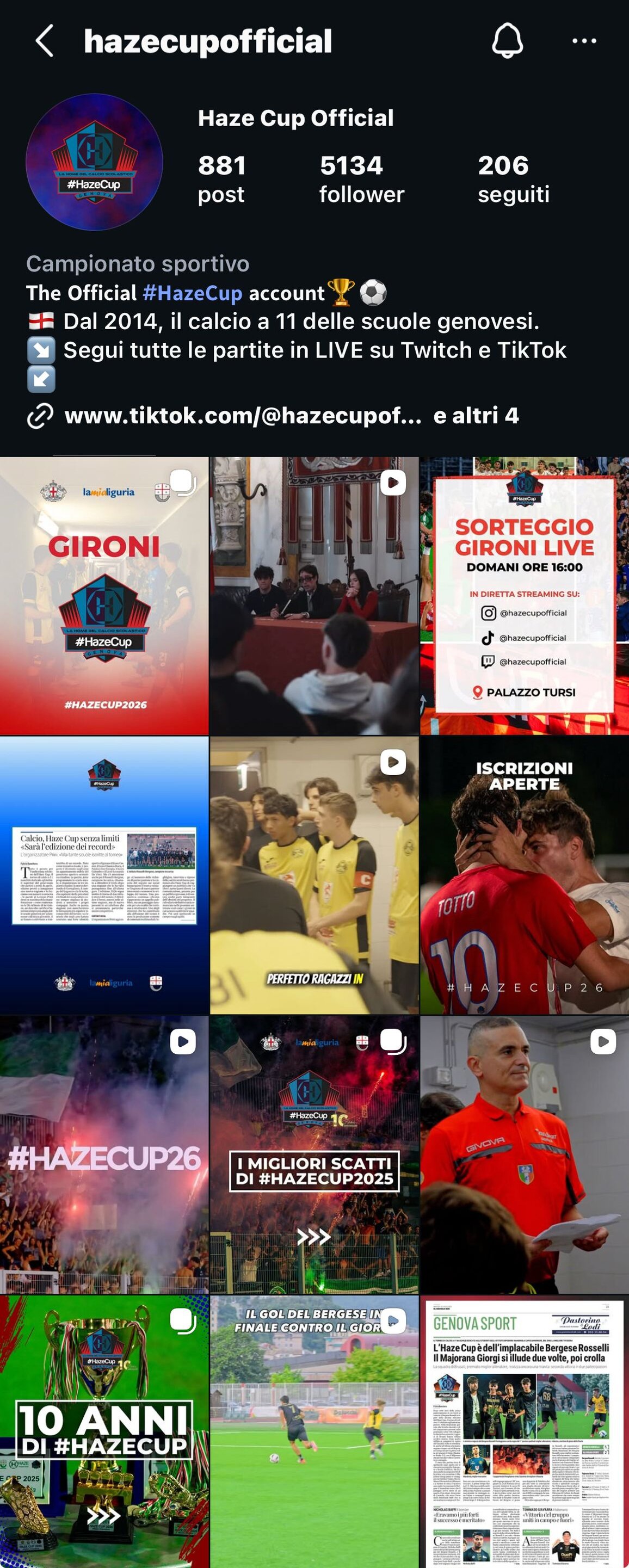 Profilo Instagram Haze Cup gestito da Crea Studio