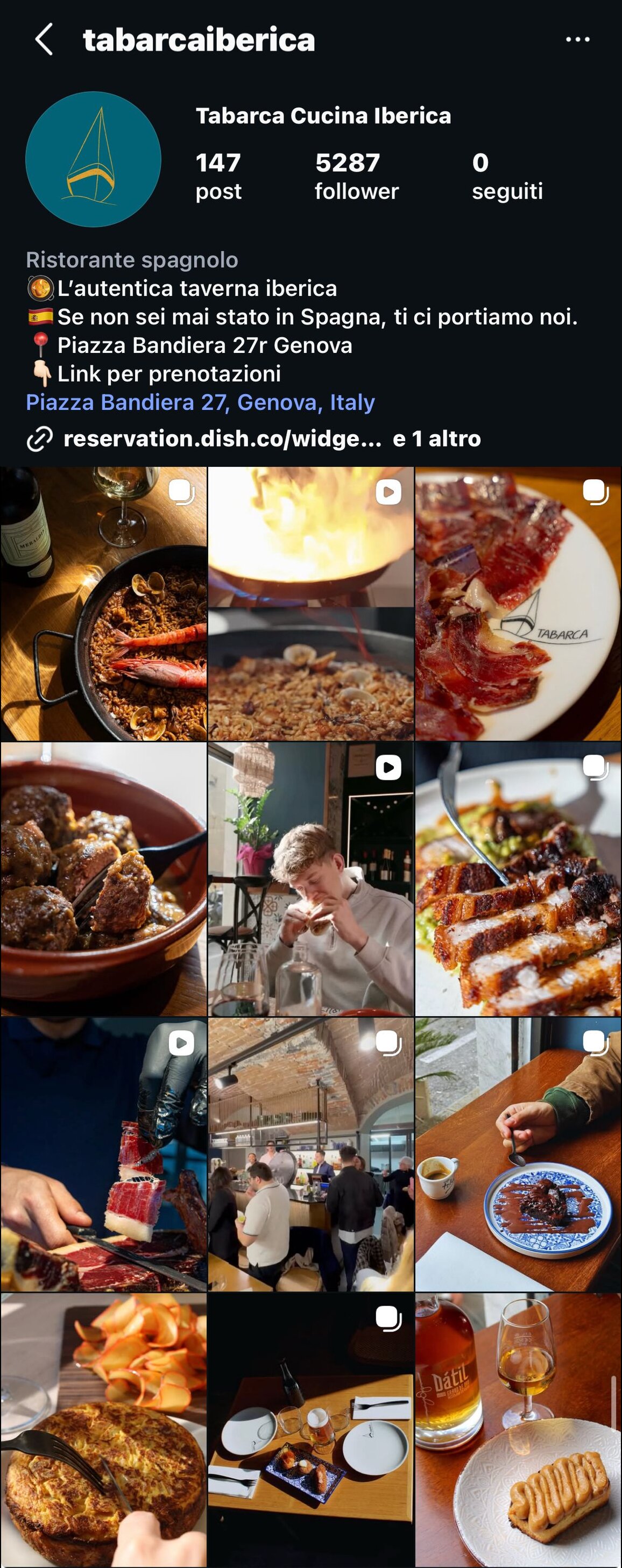 Profilo Instagram Tabarca Cucina Iberica gestito da Crea Studio