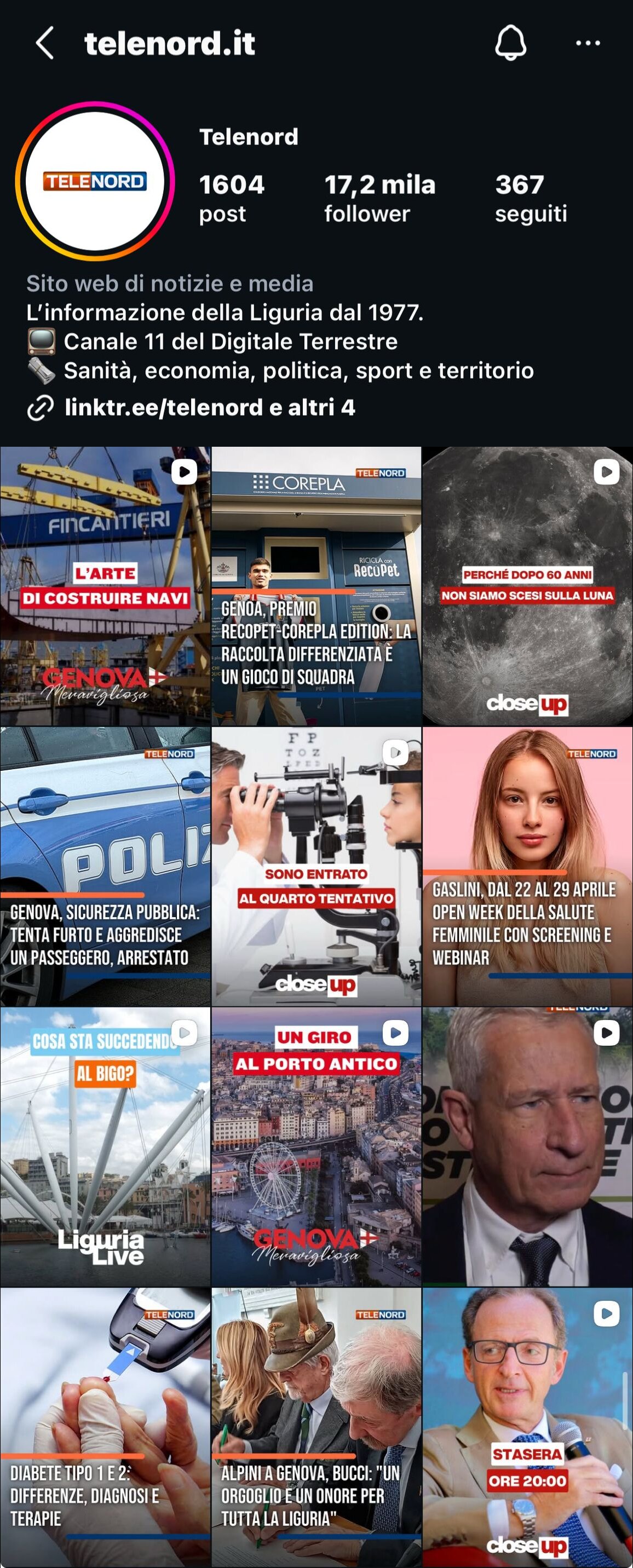 Profilo Instagram Telenord gestito da Crea Studio